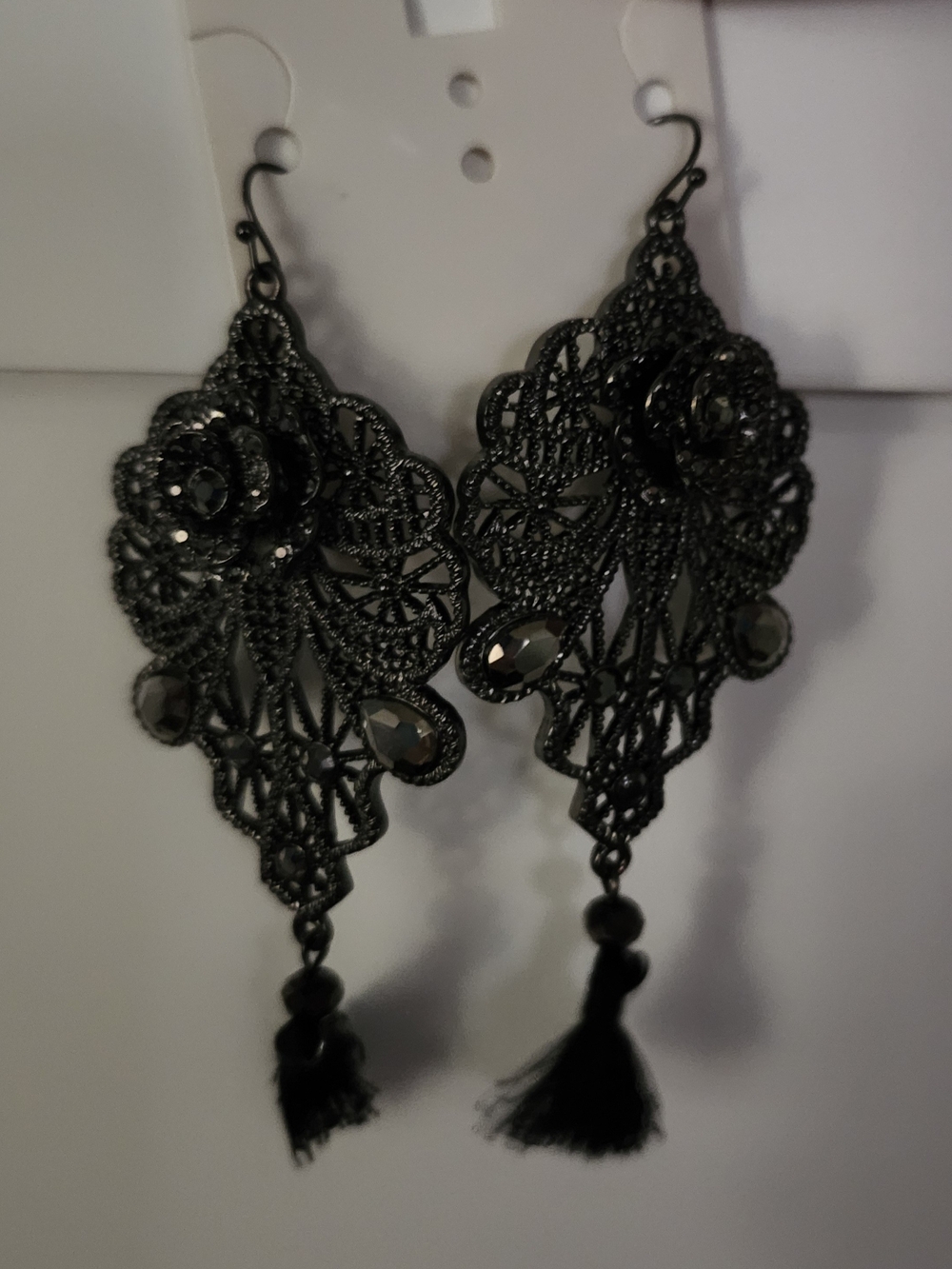 Ornate Black Tassel Drop Earrings - Women Jewelry